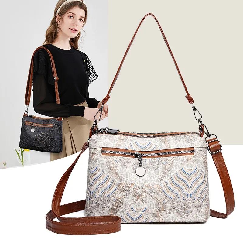 Vintage Women's Crossbody Bag PU Fashion Printed Shoulder Bag Women's Bag