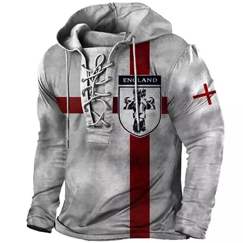 Men's Cyber Compass Graphic Hoodie Lace-Up Front Long Sleeve Pullover Sweatshirt