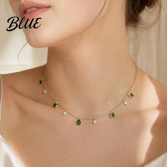 Micro Setting Necklace Faux Crystal Chain for Women Green Cubic