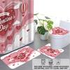 4pcs Valentine's Day Pink Romantic Love Printed Bathroom Set Waterproof Shower Curtain Floor Mat U-shaped Toilet Mat
