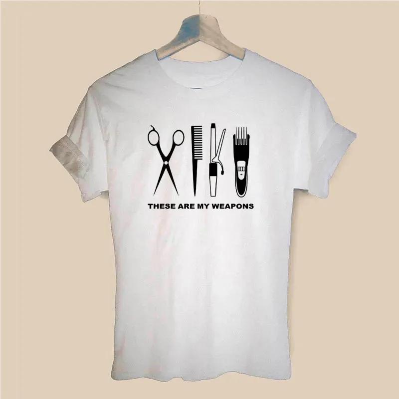 Hairdresser Arms T-Shirt Ladies Short Sleeve O-Neck Hairdresser T-Shirt Girls Ladies Scissors Clothing Top