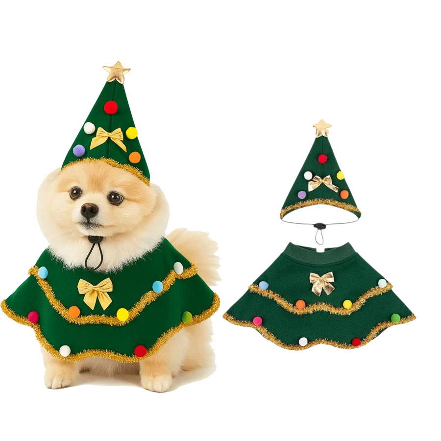 

Christmas Pet Clothes Cloak Cartoon Adjustable Christmas Tree Cape Shawl Autumn And Winter Cat Dog Costume Party Supplies S
