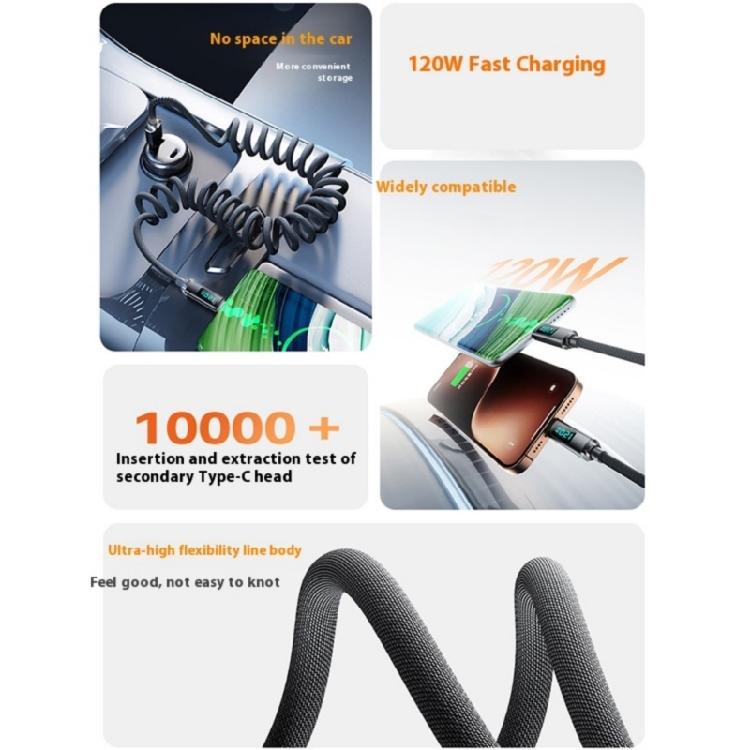 Braided Nylon USB C Fast Charging Cable 120W Power Delivery Retractably Spring System For Gadgets 480mbps Transmission
