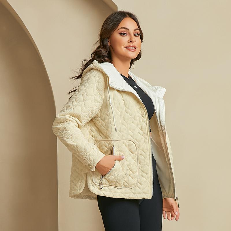 YISHENGSHUI New Spring and Autumn Women's Jacket Simple Medium-length Fashion Unique Splicing Hooded Design Women's Spring Jacket 23681