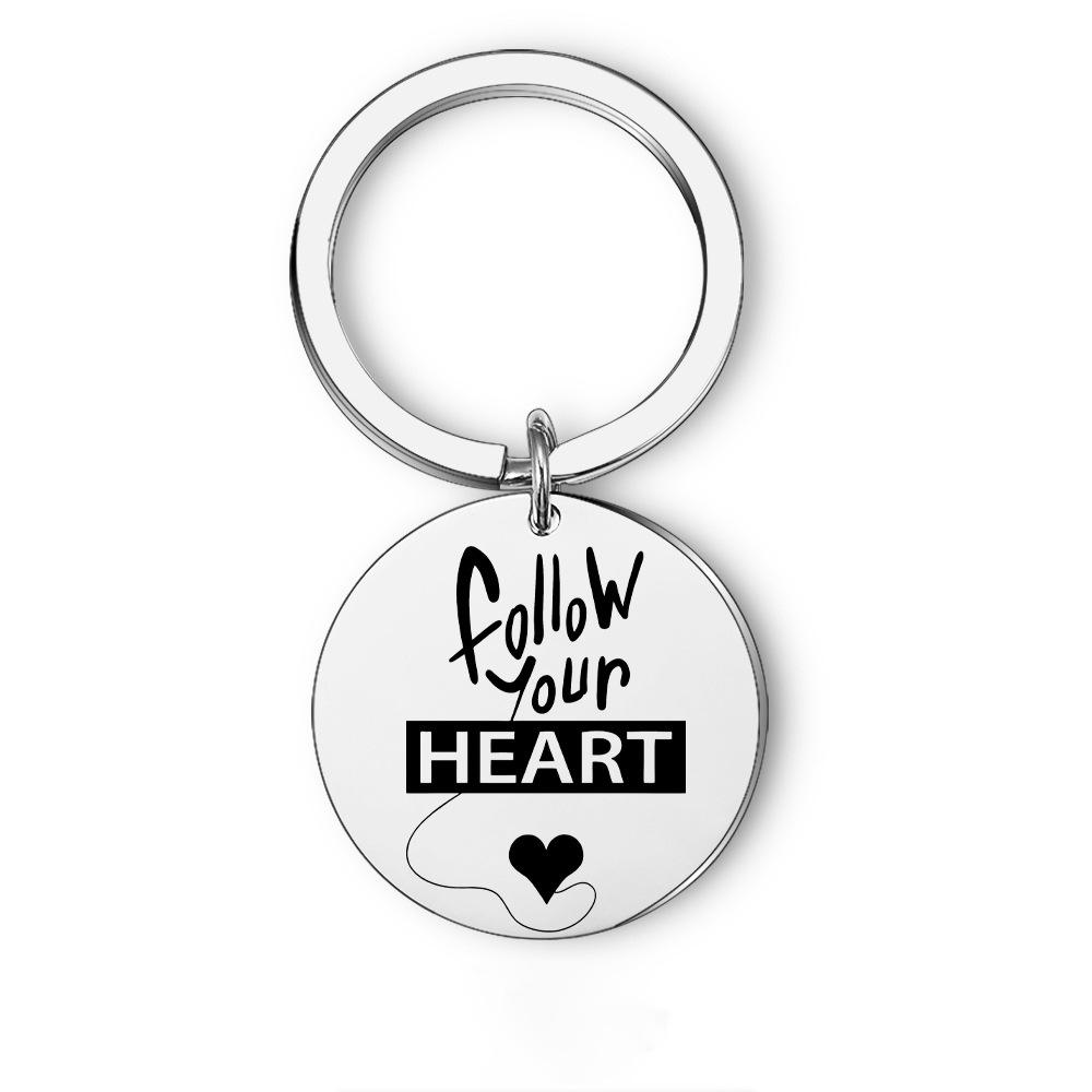

Grateful Inspirational Gift Follow Your Heart Stainless Steel Keychain for Family Friends Stainless Steel Keychain for Backpack Bag Pendant 3*3CM