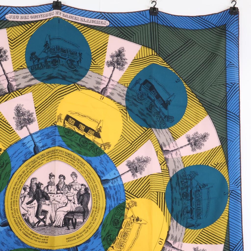 HERMES JEU DES OMNIBUS ET DAMES BLANCHES (Omnibus and White Ladies' Game) (Carré Geant cashmerex silk) scarf multicolorUsed