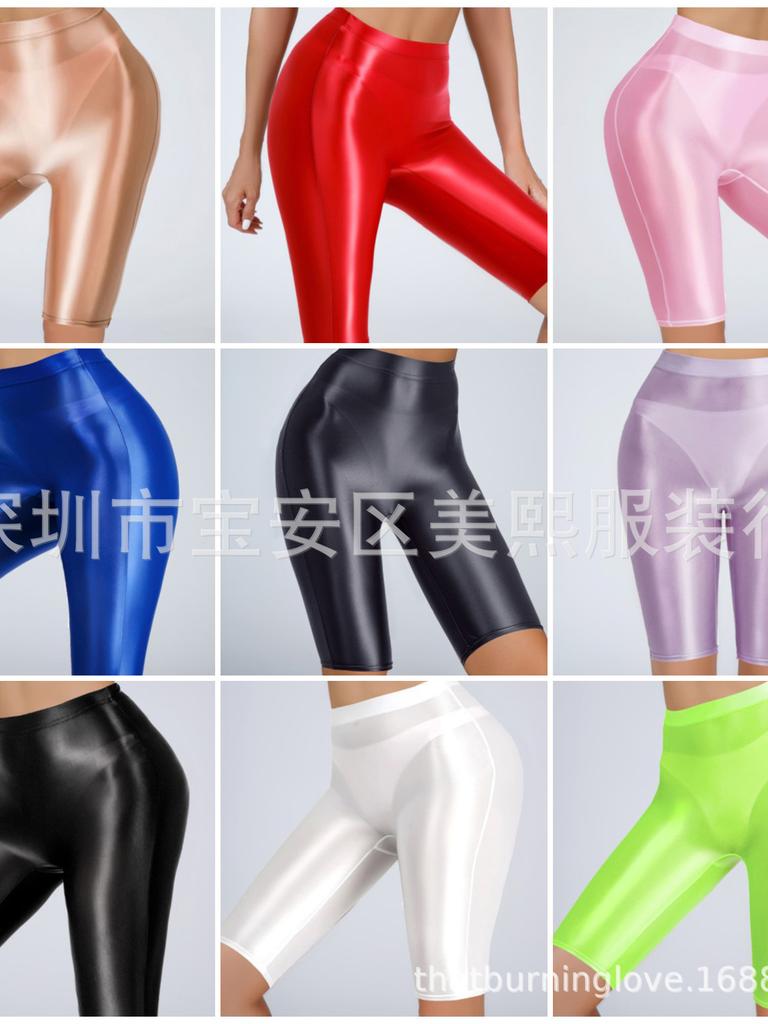 Thin Transparent Oil Glossy Mesh Red Shorts Sexy Yoga Sports Shorts High Elasticity Fashion Sexy Women  New Shorts Gk3Y