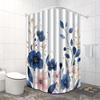 1Pc Blue Floral Pattern Shower Curtain With Hooks, Bathroom Partitions, Bathroom Accessories, Home Decoration