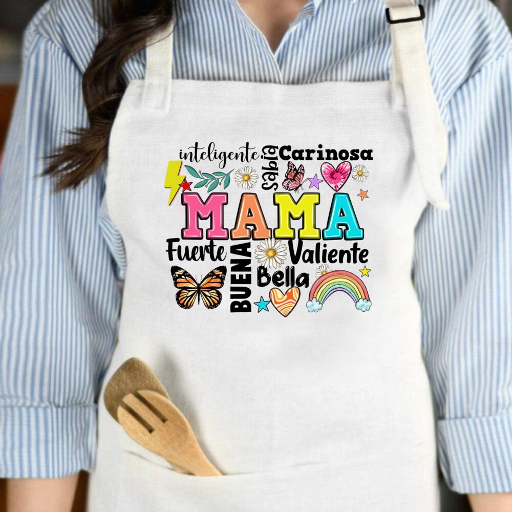 Smart Intelligent Brave Beautiful Mom Print Women Apron Mama Pocket for Cooking Baking Aprons Mother's Day Birthday Gift for Mom