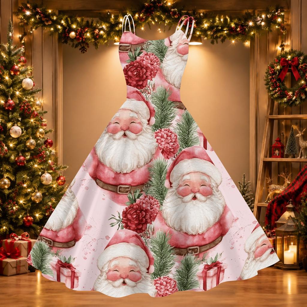 Women's Retro Off-Shoulder Sexy Printed Dress for Christmas Party