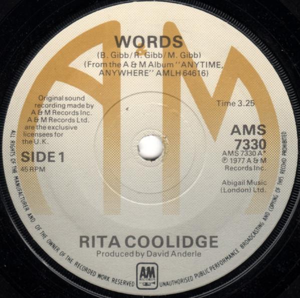 

7inch Record RITA COOLIDGE - Words AMS7330 A&M Records 1978 UK Rock Used