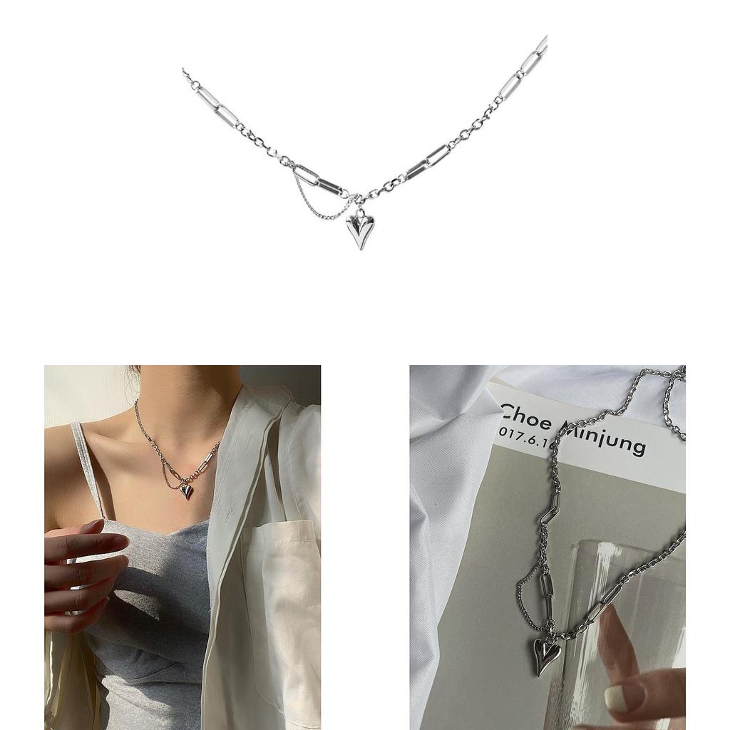 Titanium Steel Heart Pendant Necklace With Cross Chain For Women And Men