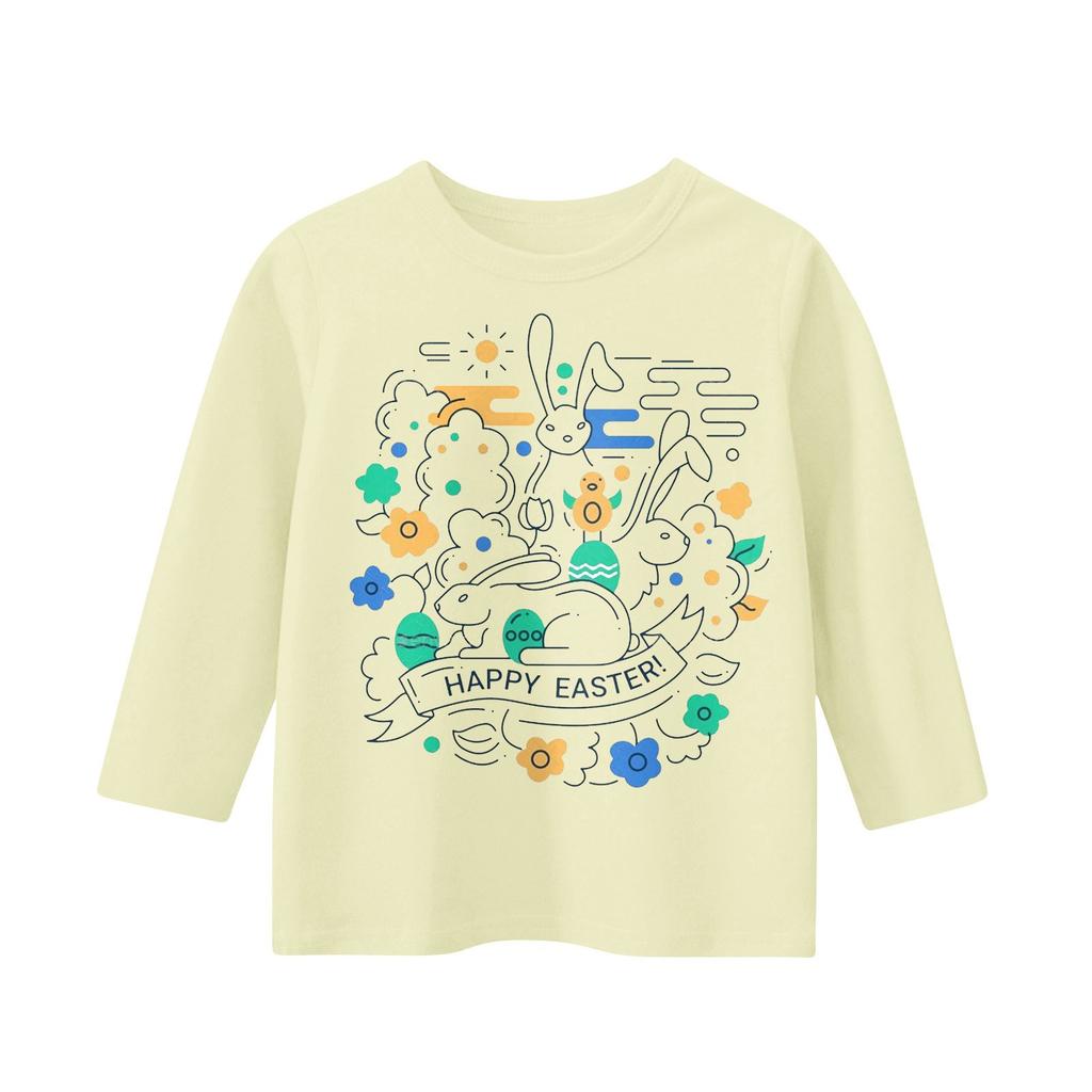 Lässiges Rundhals-T-Shirt mit Oster-Print und 7-Punkt-Ärmeln für Kinder