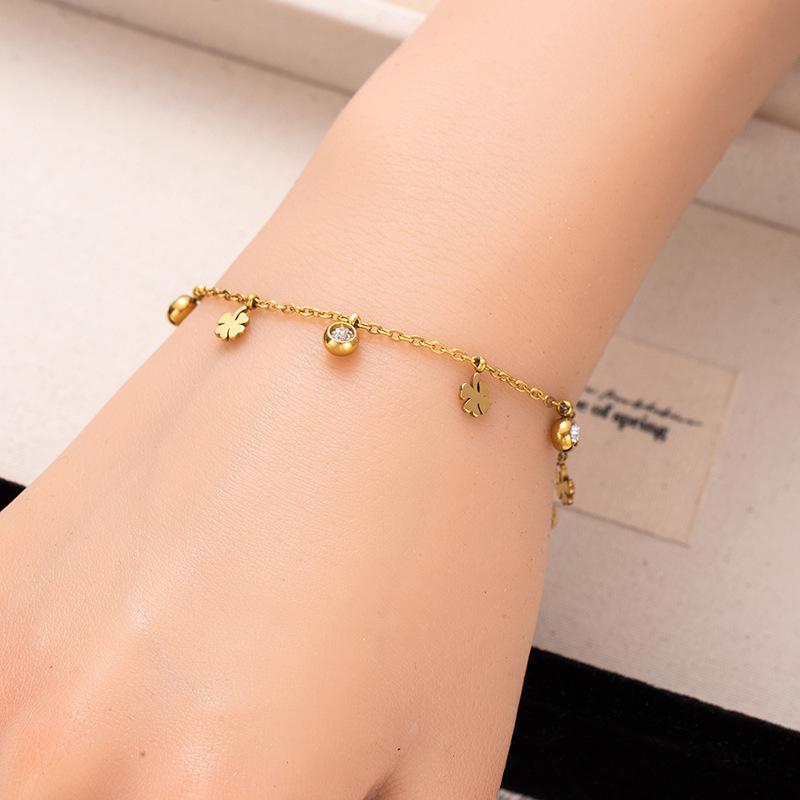 Stainless Steel Four-Leaf Clover Love Star Moon Zircon Bracelet Creative Niche Titanium Steel Pendant Bracelet Women'S Jewelry