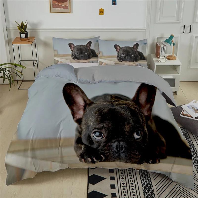 3D French Bulldog Bedding Set Cute Puppy Duvet Cover Cartoon Pet Animals Home Textiles Queen King Full 2 3Pcs