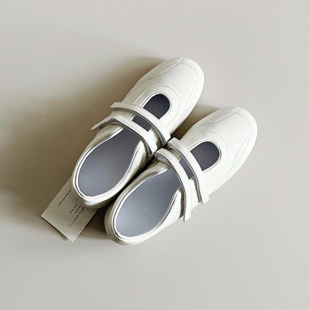 Sheepskin version~ Leather Velcro Sports Mary Jane Shoes Versatile Round Head Casual Shoes Women's Flat Ballet Training Shoes