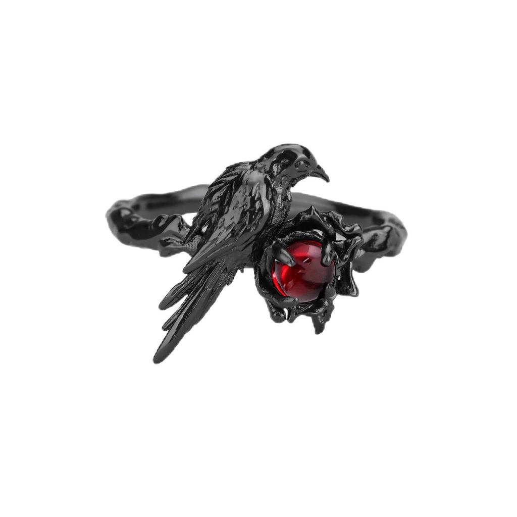 Bagues Style Gothique Acier Inoxydable Corbeau Noir Cristal pour Femmes Hommes Mode Punk Hip Hop Rock Fête Bijoux de Doigt