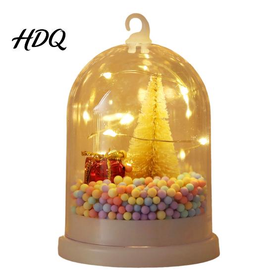 Portable Festive Night Lamp Christmas Tree In Dome with LED Light Mini Cedar Light Up Cute Winter Home Decor Ornament Battery Powered Decorative