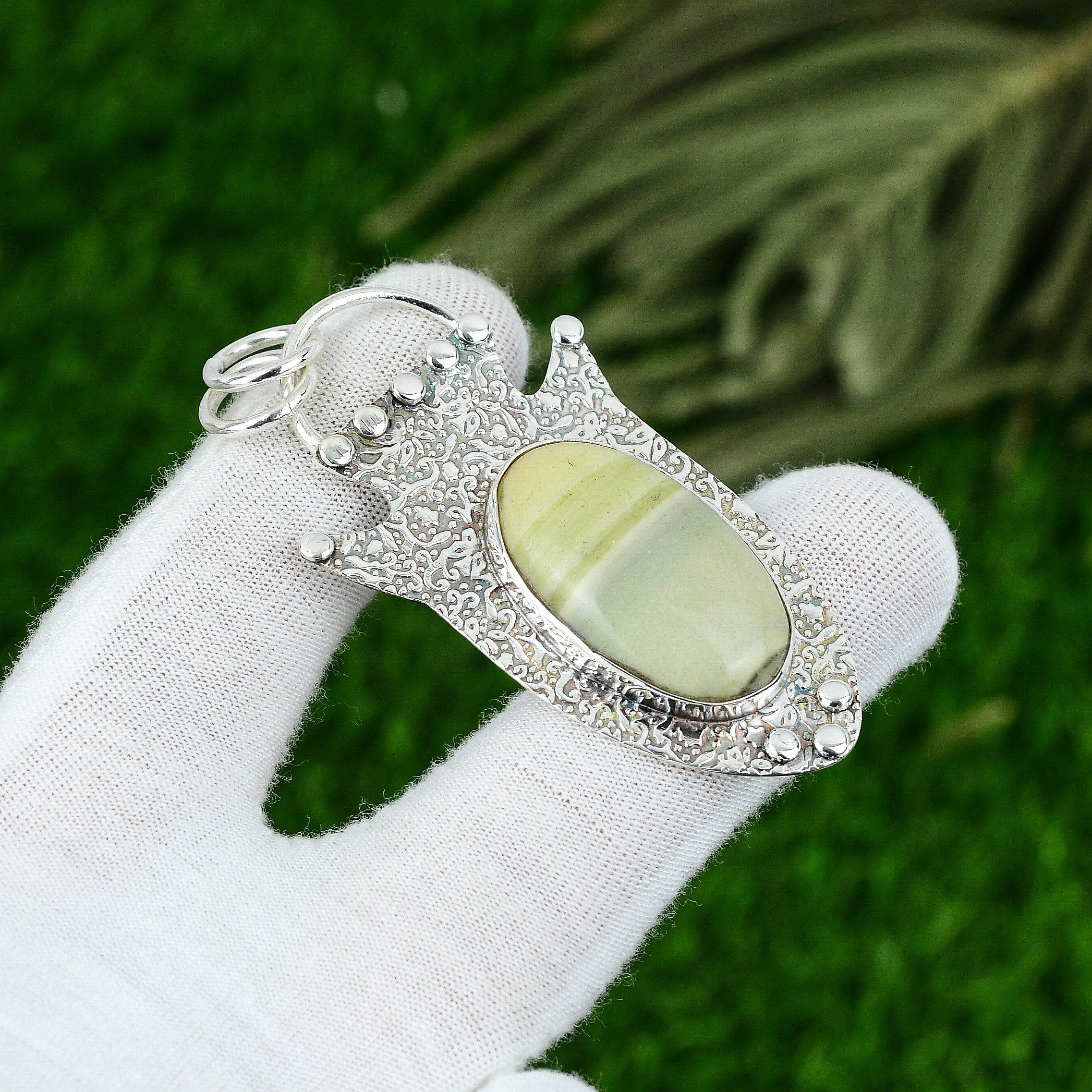 

Natural Imperial Jasper Gemstone Jewelry 925 Sterling Silver Pendant For Girls