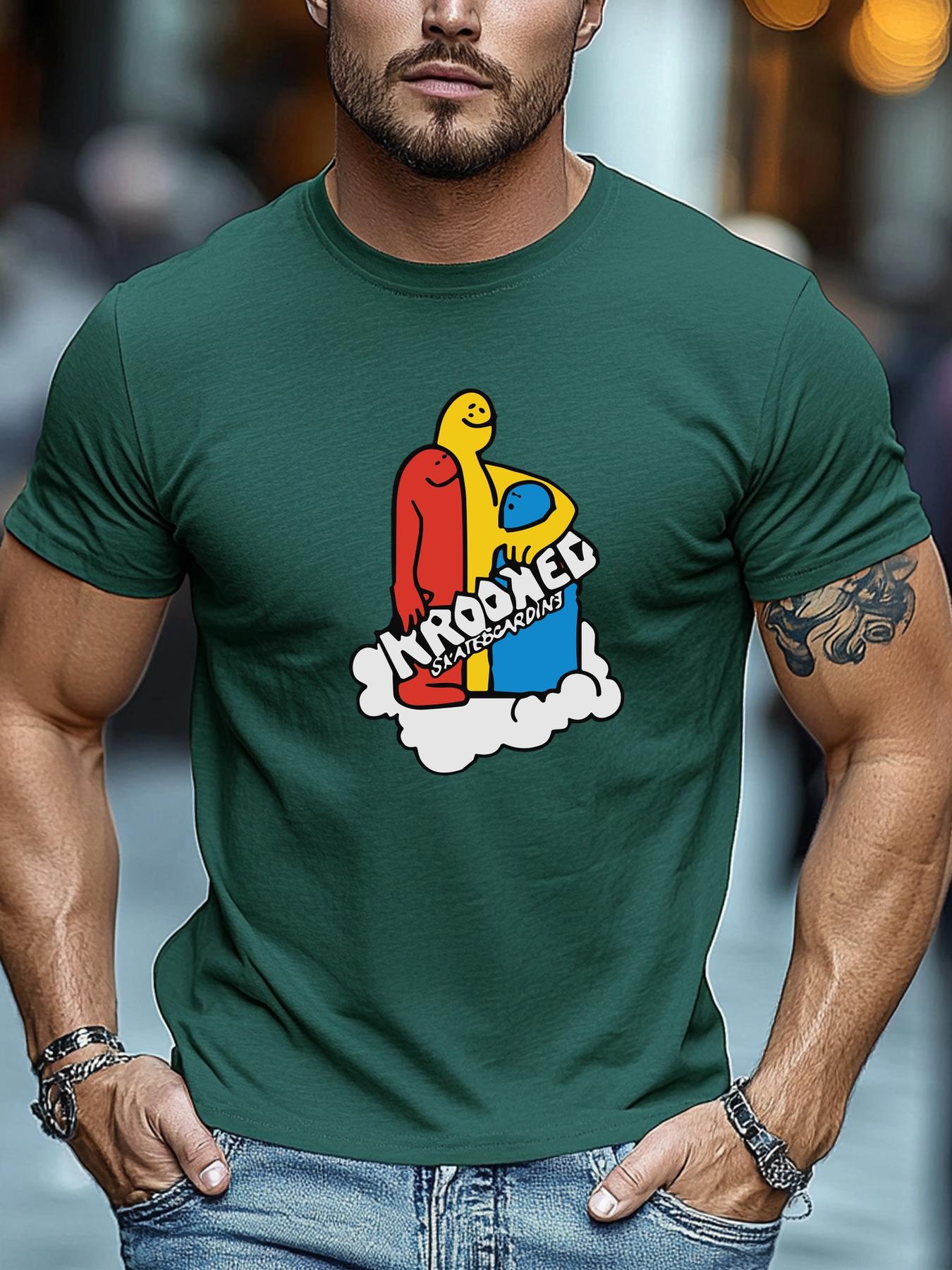 

Mens Summer Skate TShirt Krooked Skateboarding Print Short Sleeve Round Neck Soft Oversized Trendy Daily Wear 4XL