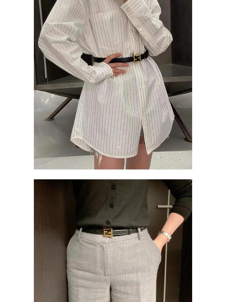 Korean Style Retro Women's Leather Belt with FF Buckle
