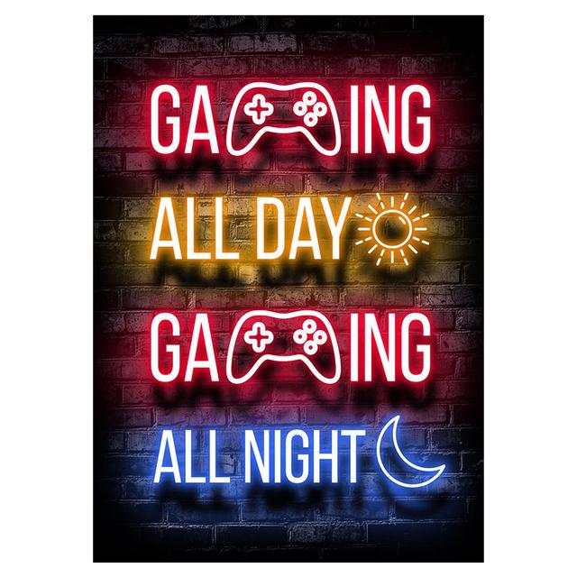 Playroom Poster Decoration Gaming Prints Neon Video Gamer Canvas Painting Wall Art Picture for Kids Boys Game Room Decor Gift No Frame