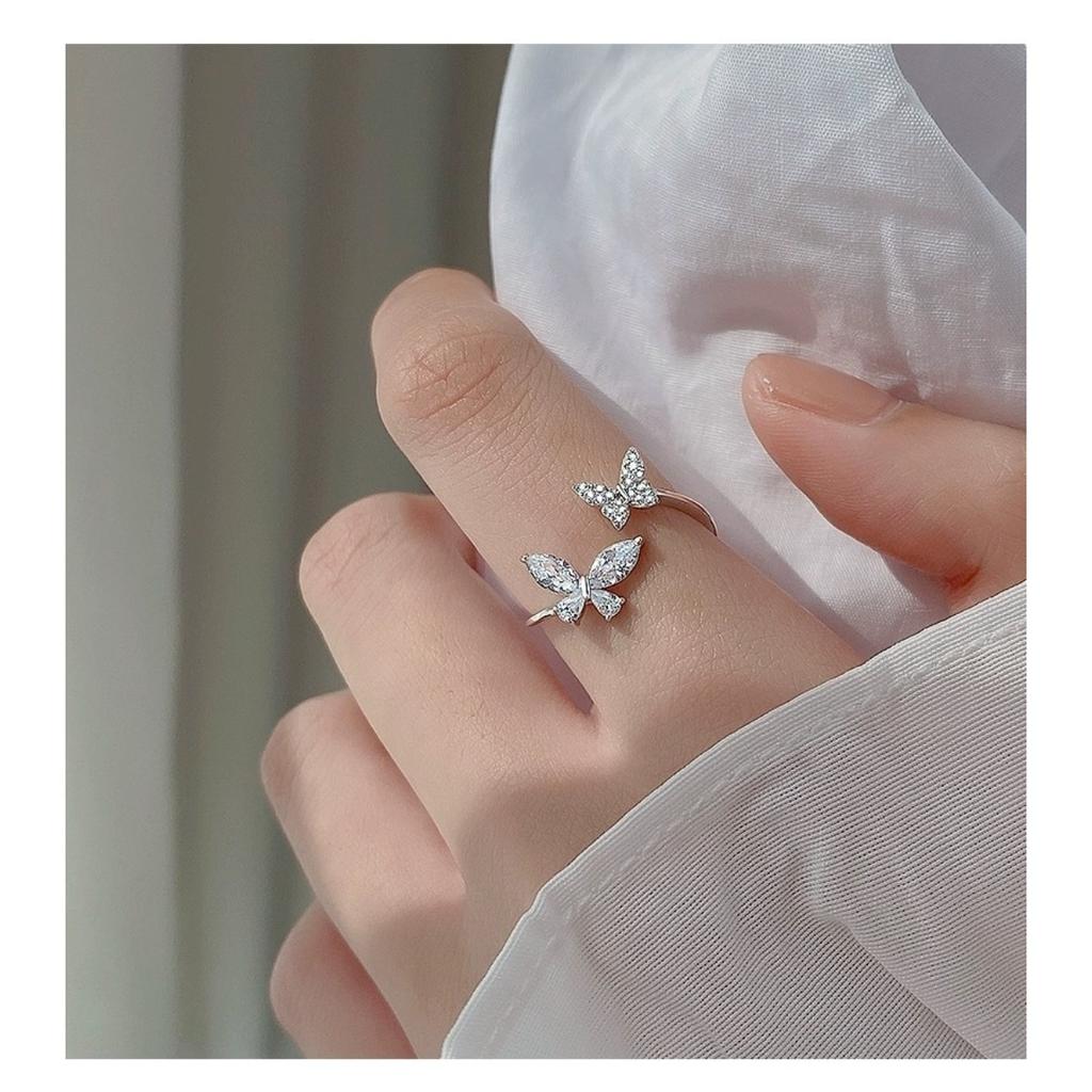 Verstellbarer Schmetterling Zirkon Ring, Edelstahl Punk Schmuck für Frauen, Komfortable Passform Alltagskleidung Geschenkidee