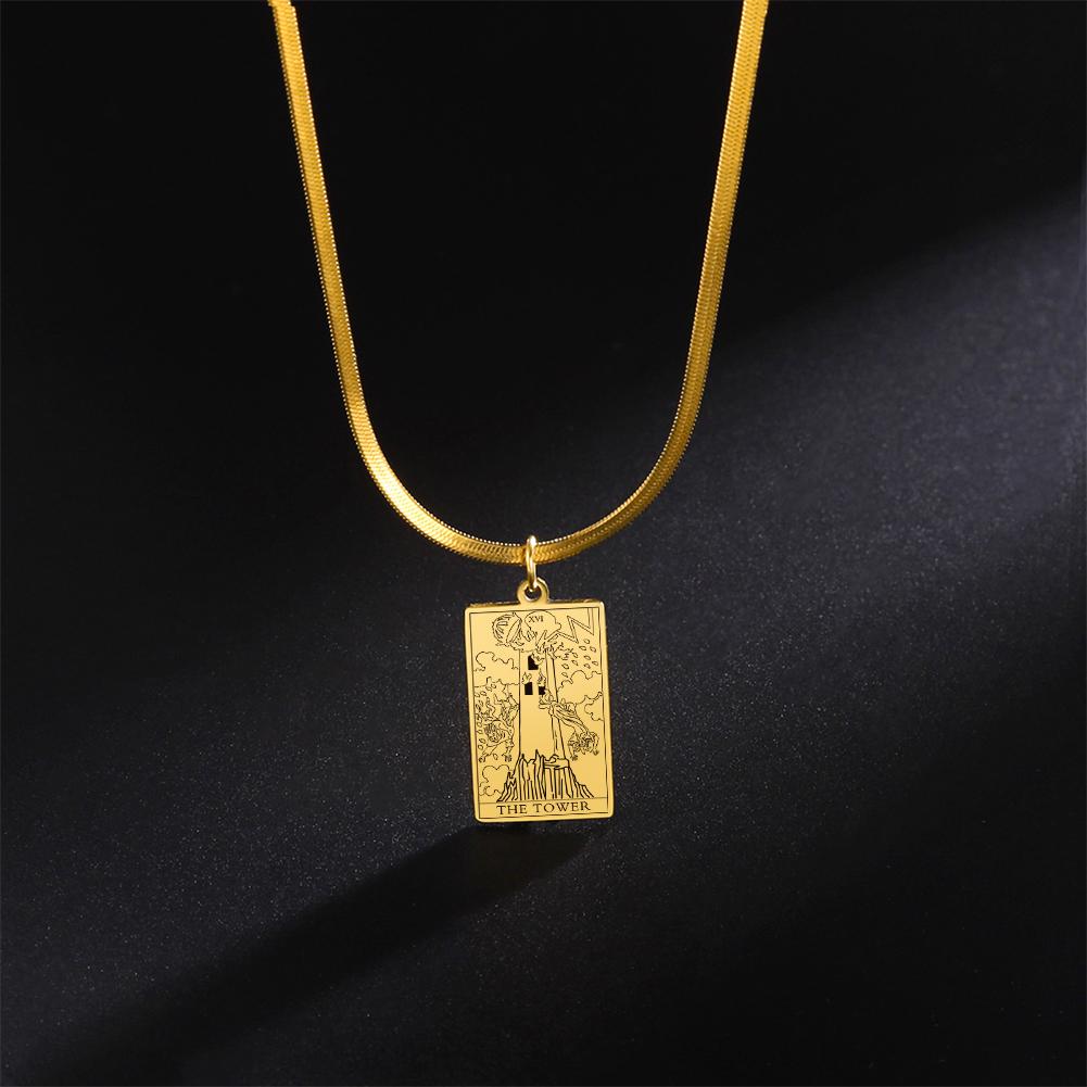 LIKGREAT Major Arcana Tarot Card Necklace Stainless Steel Snake Chain Necklace Vintage Amulet Moon/Sun/Star Tarot Jewelry Gift