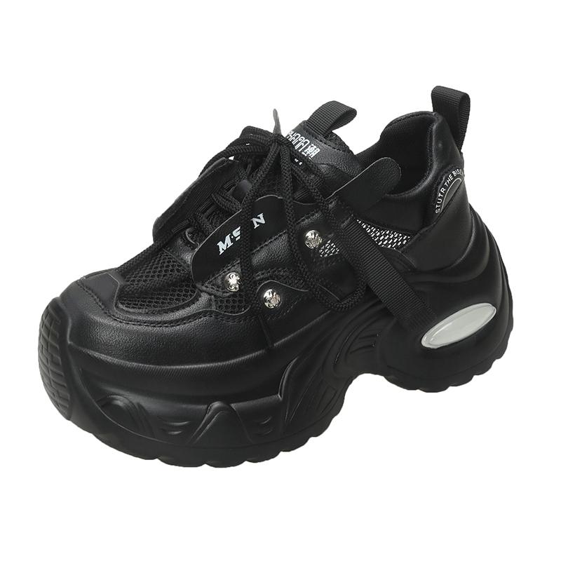 

Fashion New 2025 Summer Women Platform Sneakers Thick Bottom Breathable Mesh Casual Chunky Shoes 7.5CM High Heel Sports Dad Shoes Woman 34 чёрный