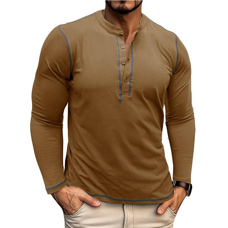 Men S Long Sleeve Round Neck Color Block Vintage T Shirt