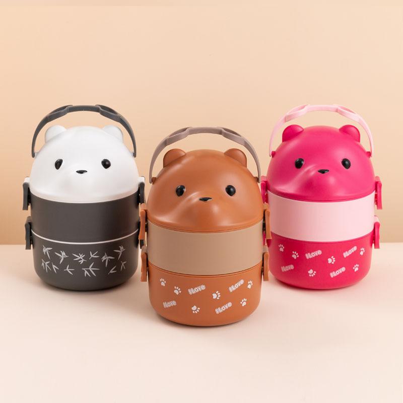 Brýle Medvěd Dvouvrstvá Přenosná Krabička na Oběd, Oddělená po Vrstvách, Bento Box pro Kancelářské Pracovníky, Krabička na Oběd pro Studenty, Velká Kapacita