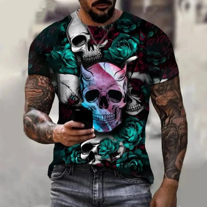 Мужские футболки Terror Skulls с 3D принтом скелета в стиле ужасов — фото 8