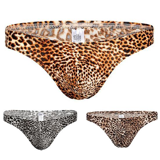 Underwear Leopard Print Breathable Men T Shape Underpants Thongs Daily Life