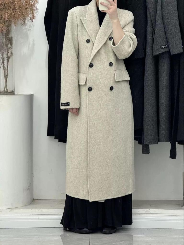 2025 Autumn/Winter Women's Double-Sided Cashmere Wool Coat, Suit Collar, Korean Style, Waist-Slimming, Figure-Flattering.