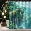 1pc Cartoon Green Jungle Valley Landscape Old Airplane Decor Shower Curtain, 12 Hooks Shower Curtain, Bathroom Decoration