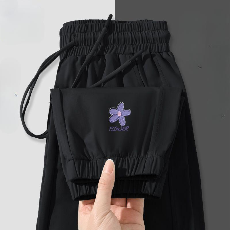 

Модные летние женские укороченные брюки Ice Silk, тонкие солнцезащитные повседневные брюки-капри XXL чёрный