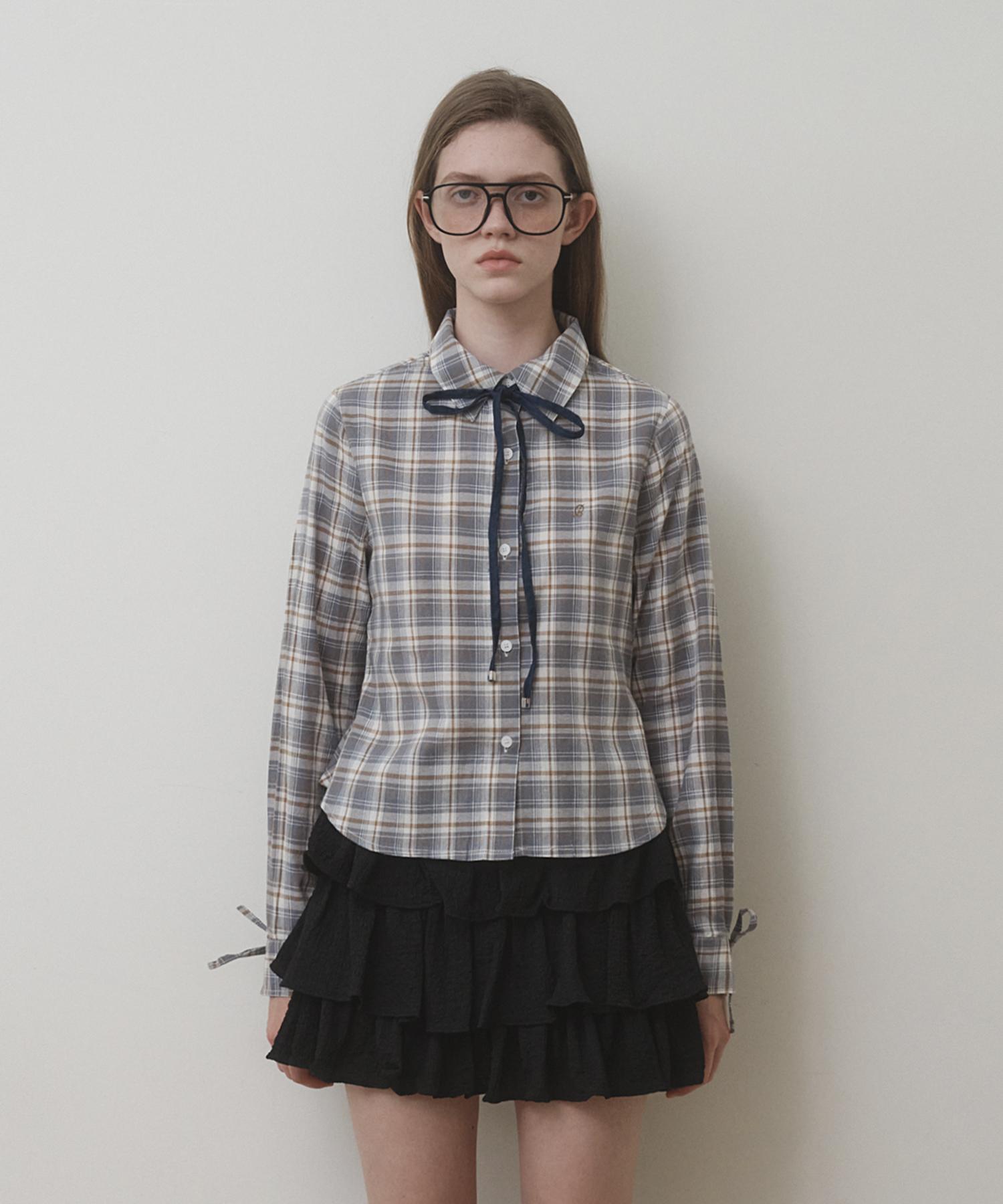 Belloel Ribbon Check Shirt Blue S