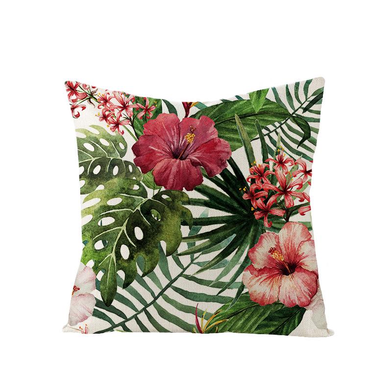 Tropical Green Leaf Linen Pillowcase - Nordic Style Sofa Cushion Cover