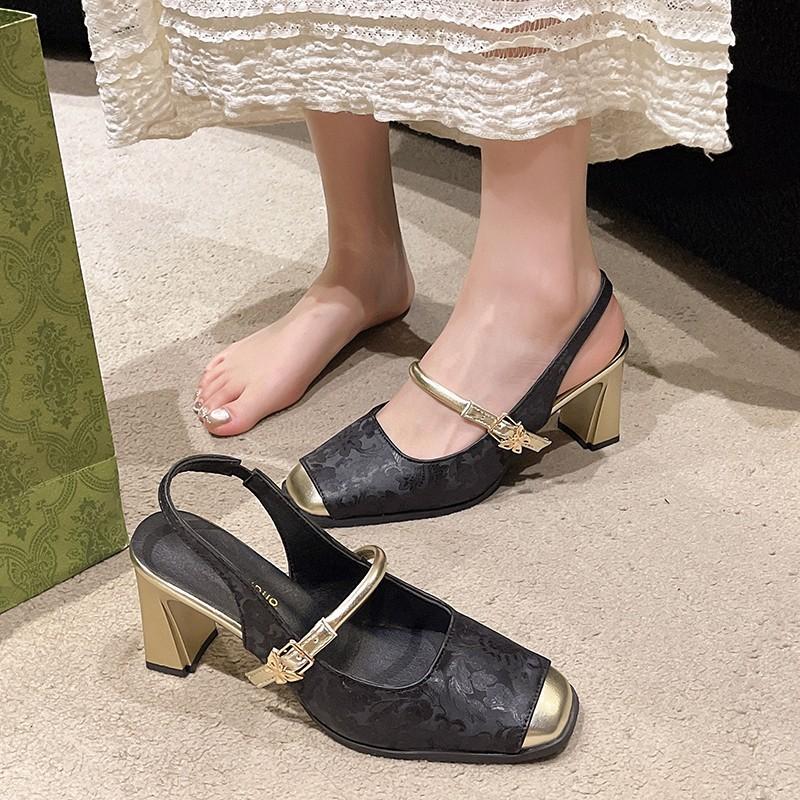 New Guofeng Mary Jane Women's Shoes 2025 Summer New Versatile Square Head Thick Heel One-word Shoe with Shallow Mouth Xiaoxiangfeng Single Shoes