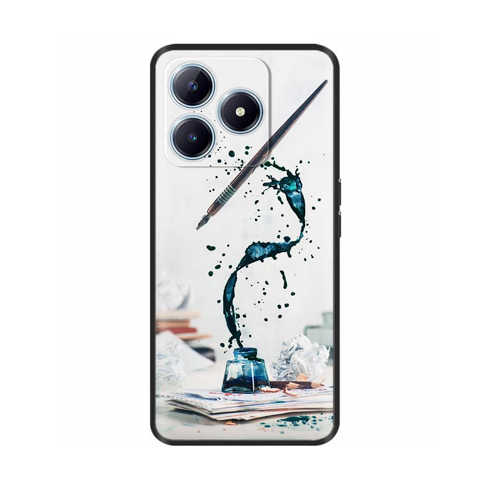 Case For Realme C63 Soft TPU Black Silicone Back Cover For RealmeC63 Cases Cute Protective Shell Painted Colorful Bumper Coque