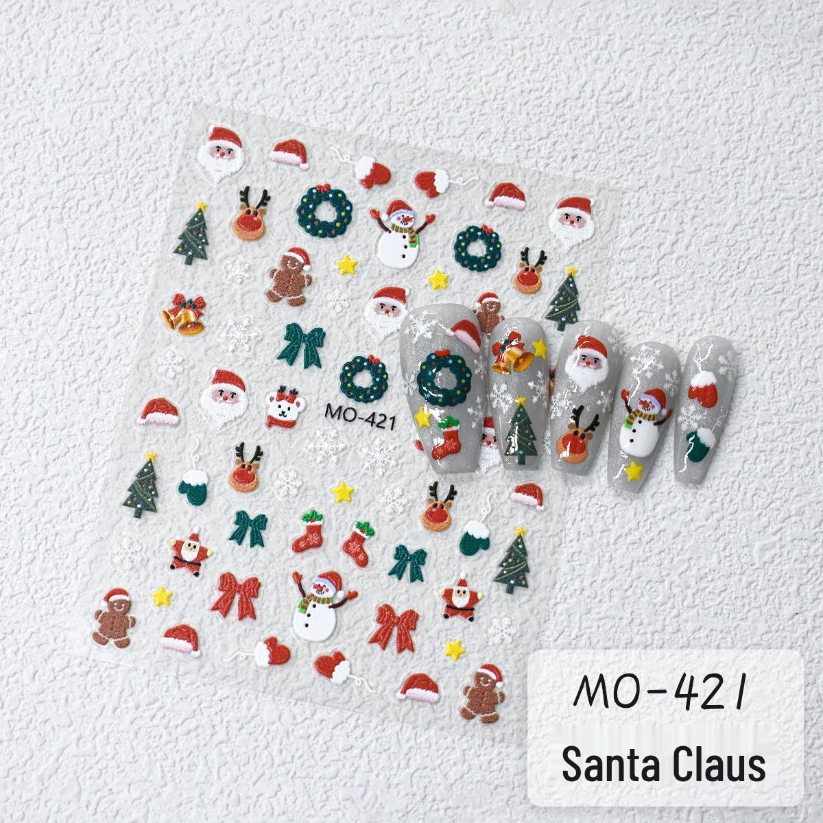 

5D Embossed Christmas Nail Stickers: Snowflakes, Santa Claus & More with Adhesive Backing