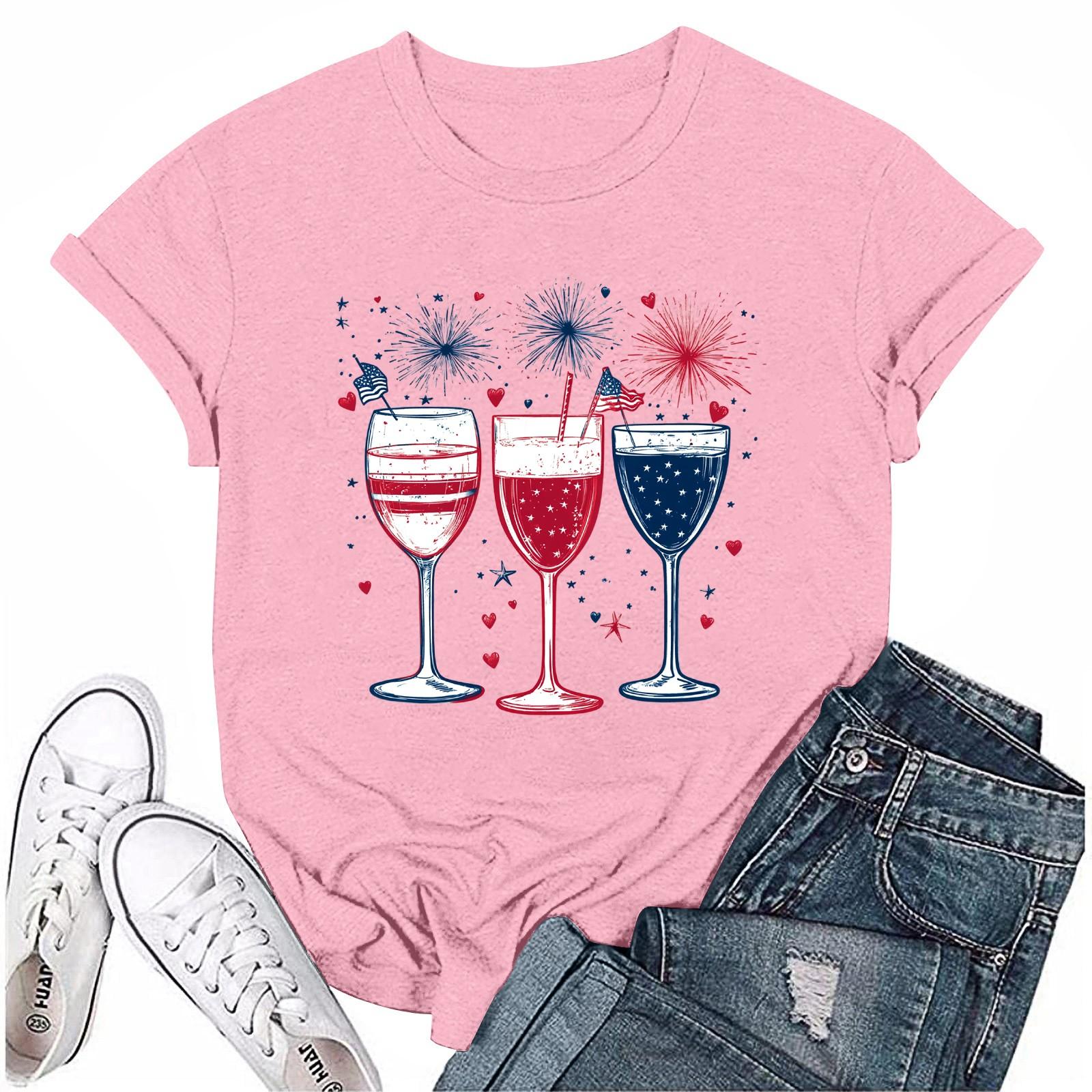 

Женская повседневная футболка с круглым вырезом и коротким рукавом с принтом «День независимости» S розовый