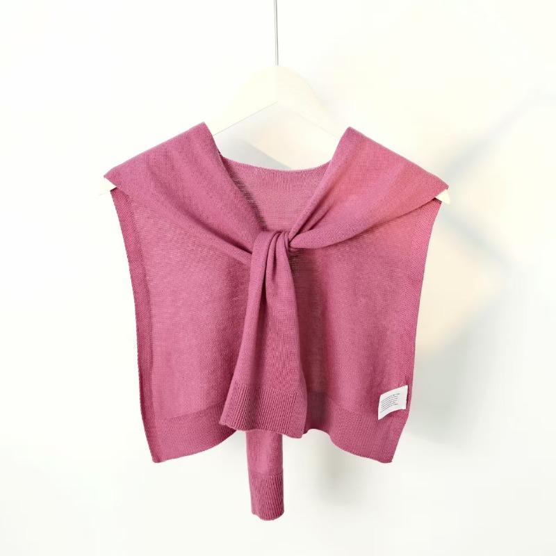 Solid color knitted small shawl fashionable versatile hollow high-end atmosphere white temperament outer small shawl