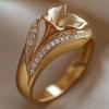 Gorgeous Inlaid White CZ Flower Women's Ring Minimalist Gold Color Hand Carving Daily Wear Party Jewelry Anniversary Gift