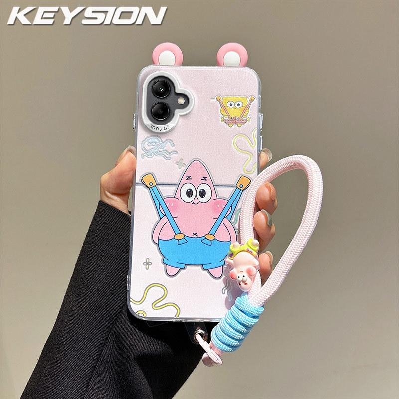 KEYSION Cute Ear Cartoon Case for Samsung A07 A06 4G A05 with Lanyard Soft Silicone+PC Shockproof Phone Cover for Galaxy A05 A06 A07