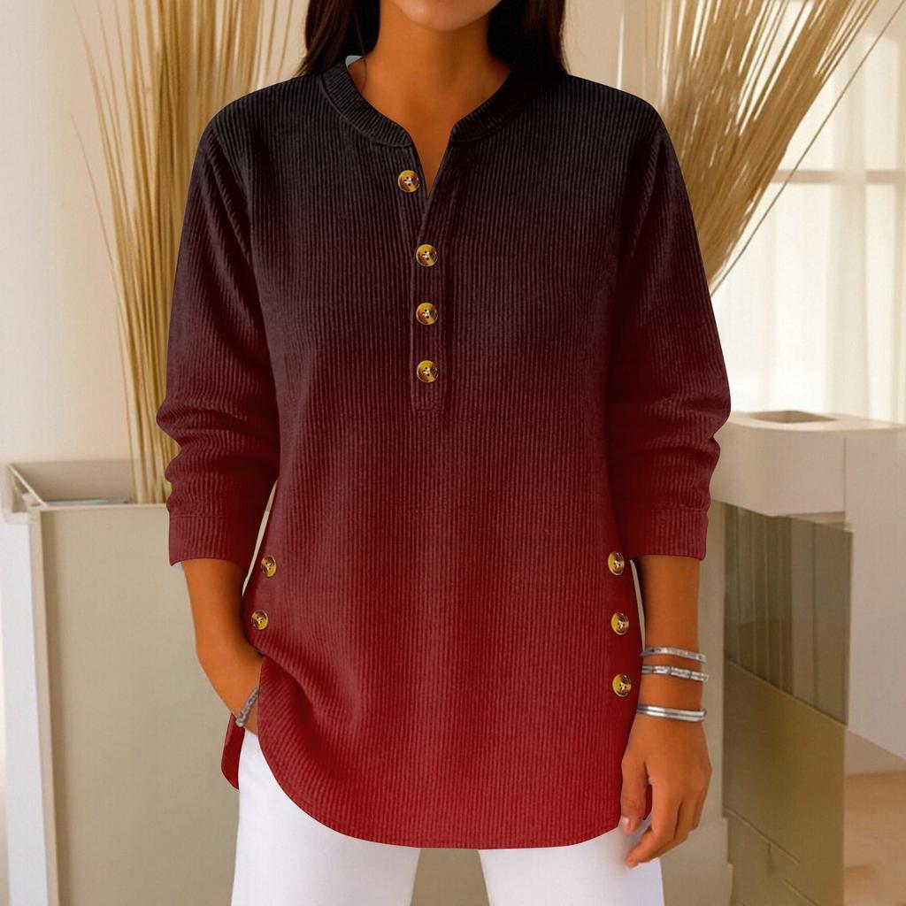 Women's Fashionable Button Collar Long-sleeved Christmas Print Pullover Top