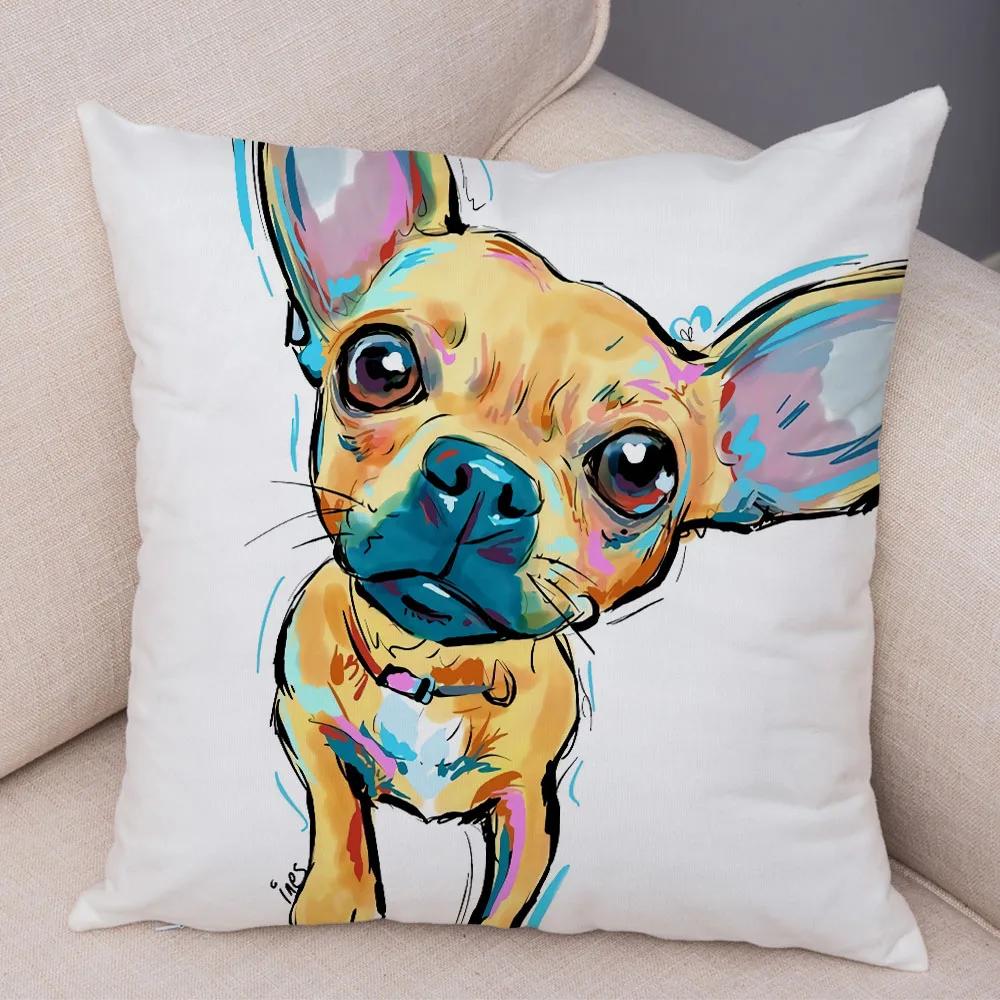Style Cute Watercolor Pet Dog Pillow Case Decor Cartoon Animal Pillowcase Soft Plush Cushion Cover for Car Sofa Home xcm
