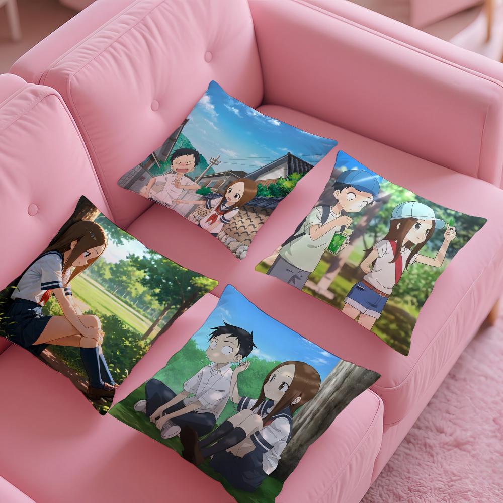 Cartoon Takagi-San Nishikata-N Pillow Case Silky Short Plush With Invisible Zipper Dustproof Sofa Cushion Cover For Home Decor