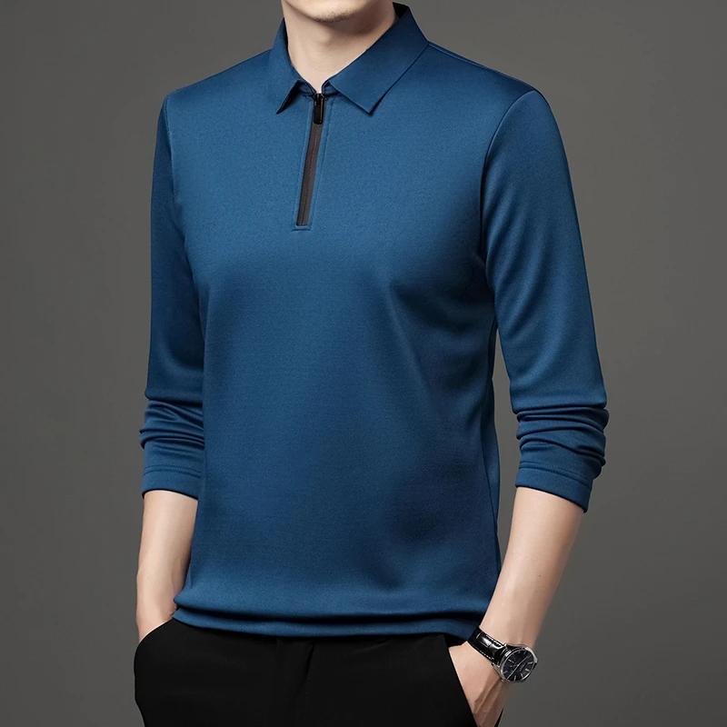 Men's Solid Color Long Sleeved POLO Shirt Casual Fashion Top