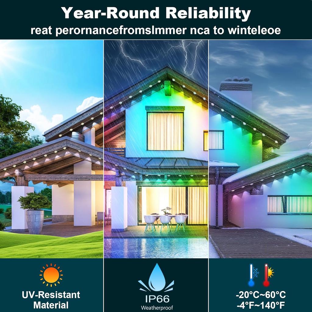 Permanent Outdoor Lights,200FT RGB Eave Light,IP67 Waterproof Lighting for House,Smart LED with App/Remote Control for Outdoor Decor,Garden